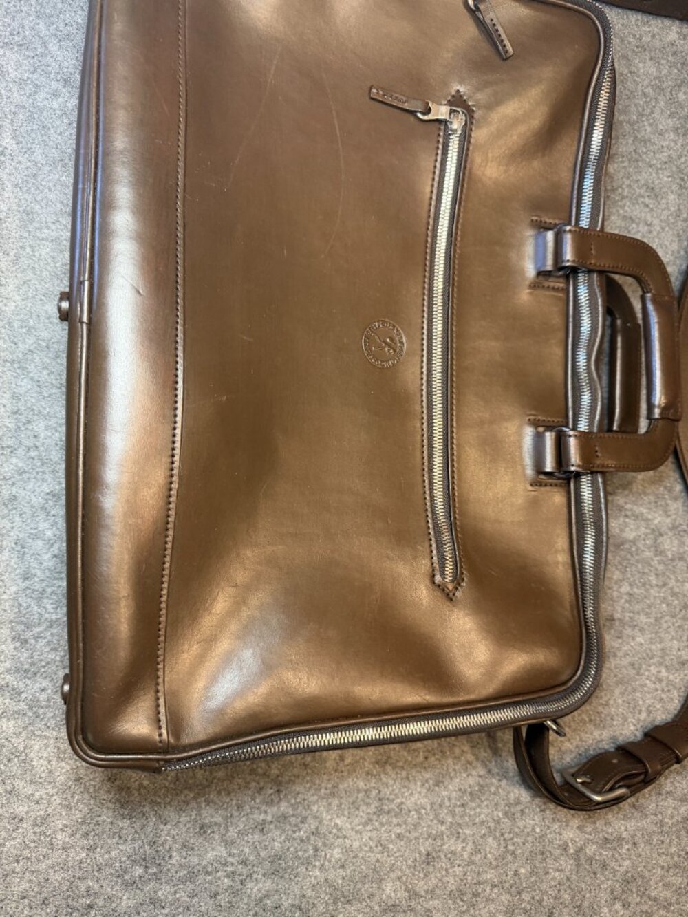 Glaser Designs Brown Saddle Leather Briefcase Travel Bag Rare USA - Picture 4 of 15